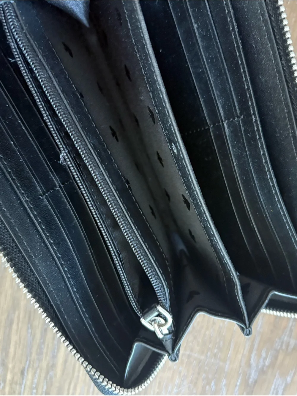 kate spade navy and cream striped zip-around wallet